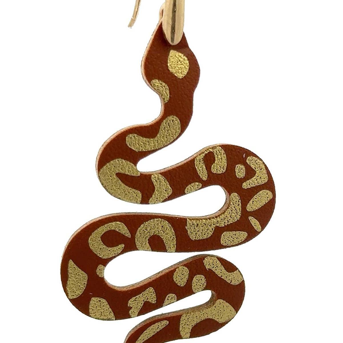 Snake Hook Dangle Statement Earrings | Brown and Jet Black Serpent Earrings