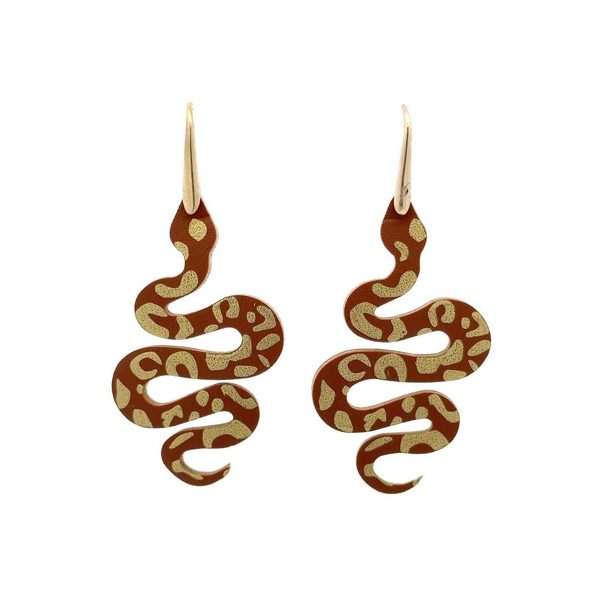 Snake Hook Dangle Statement Earrings | Brown and Jet Black Serpent Earrings