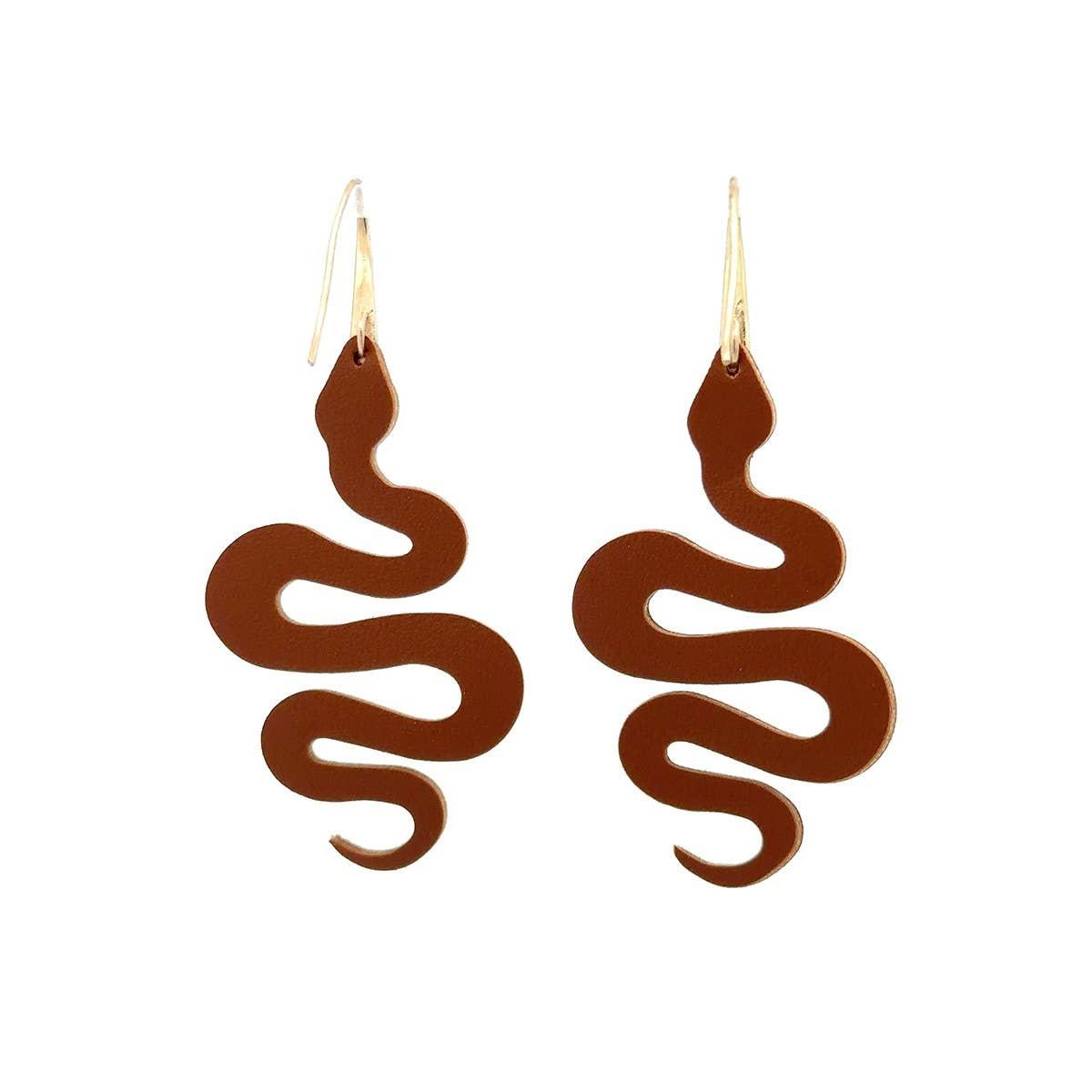 Snake Hook Dangle Statement Earrings | Brown and Jet Black Serpent Earrings