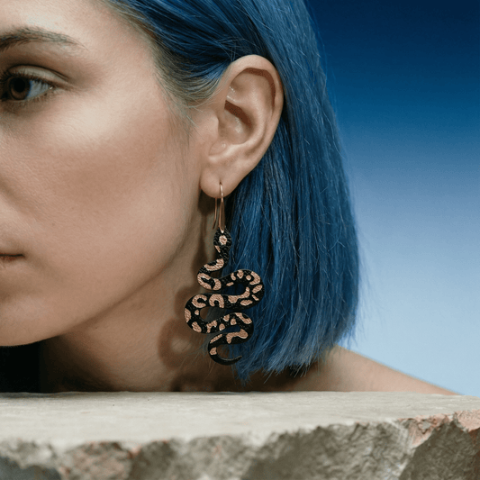 Snake Hook Dangle Statement Earrings | Brown and Jet Black Serpent Earrings