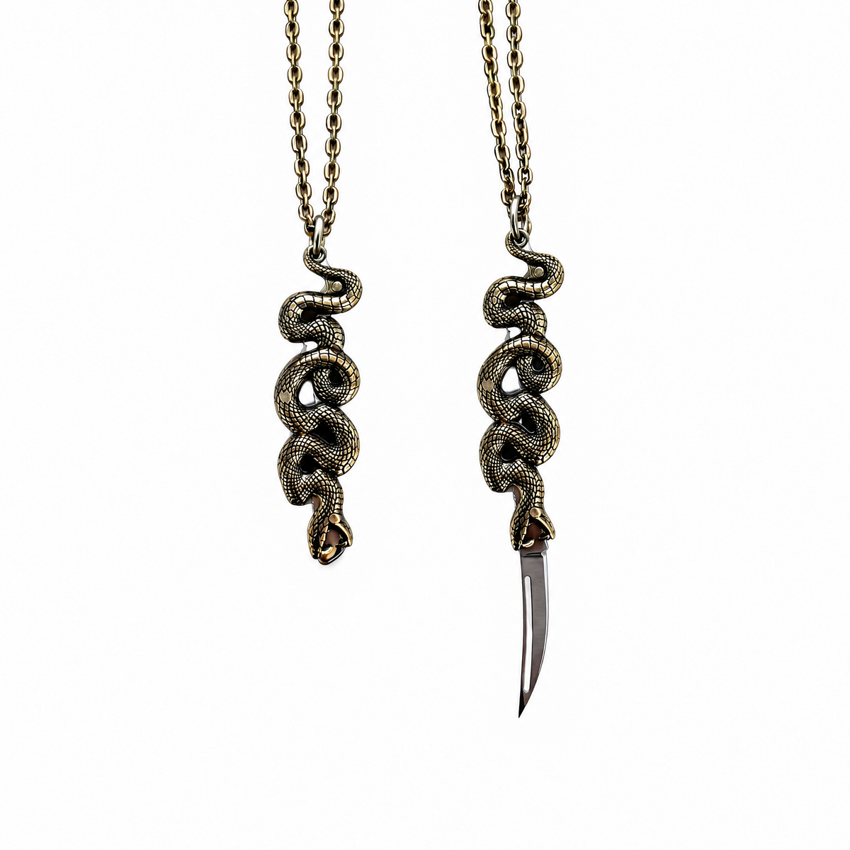 Snake Knife Necklace in Bronze | Folding Knife Pendant | GetBullish