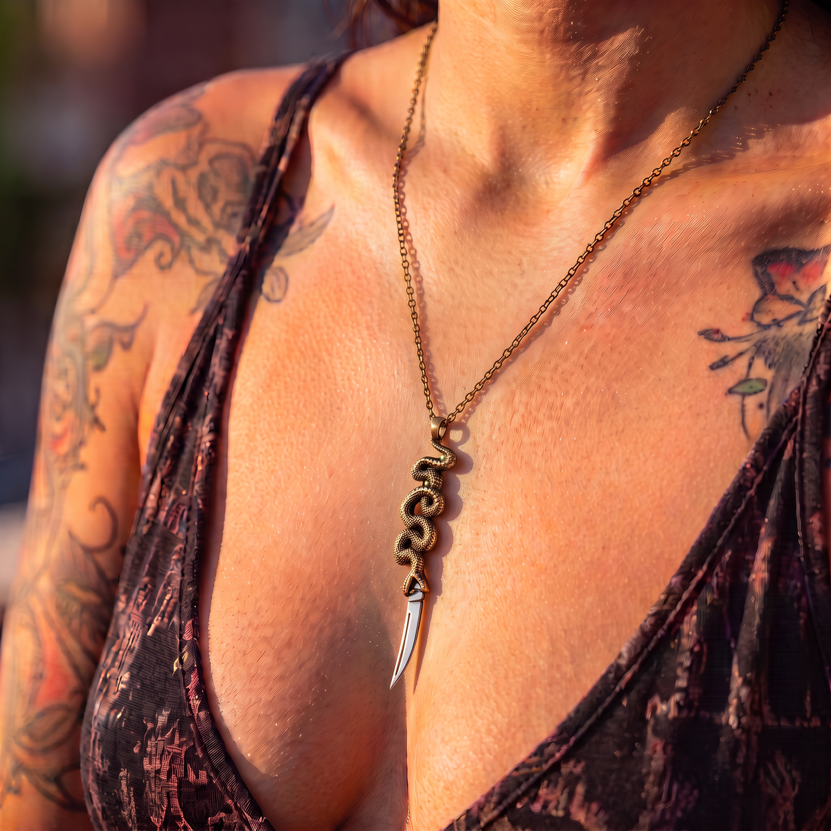 Snake Knife Necklace in Bronze | Folding Knife Pendant | GetBullish