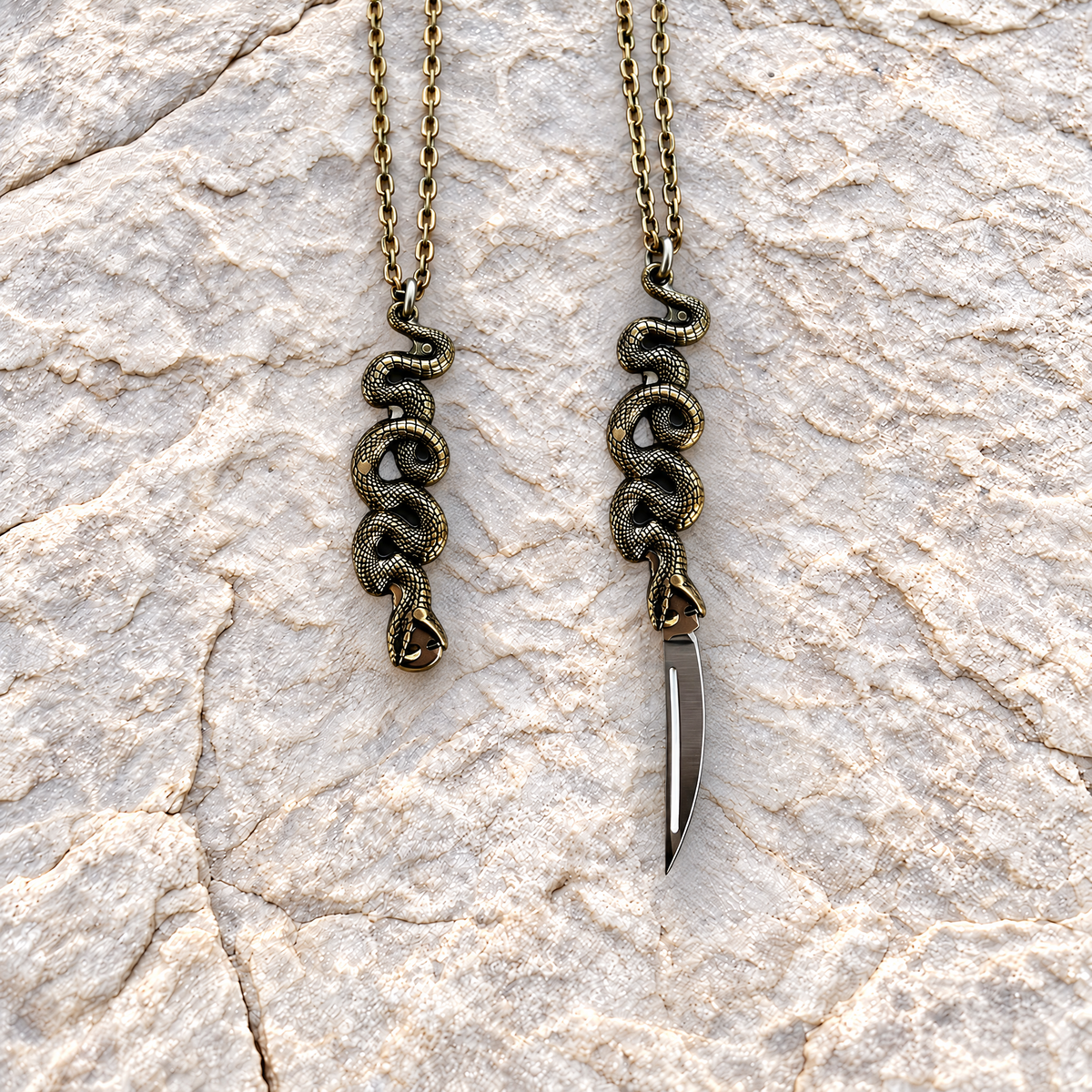 Snake Knife Necklace in Bronze | Folding Knife Pendant | GetBullish