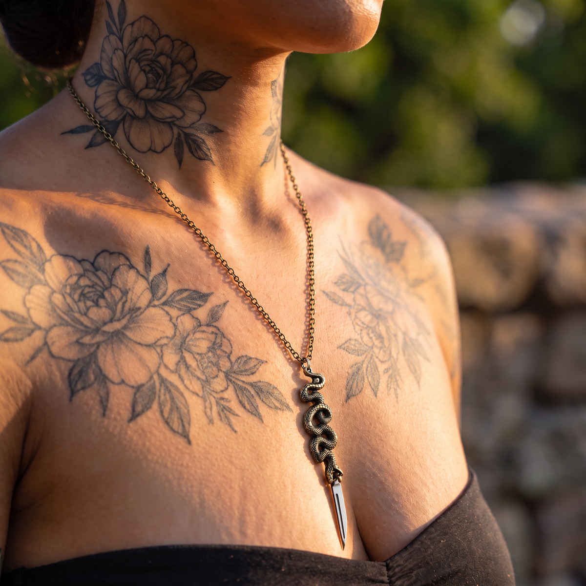 Snake Knife Necklace in Bronze | Folding Knife Pendant | GetBullish