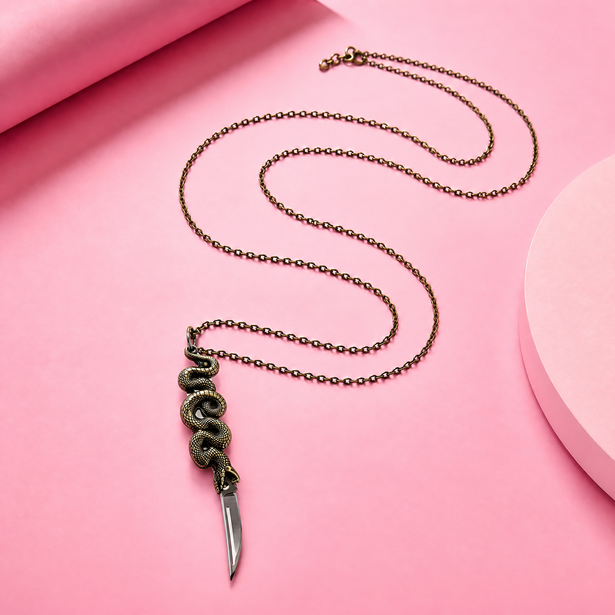 Snake Knife Necklace in Bronze | Folding Knife Pendant | GetBullish