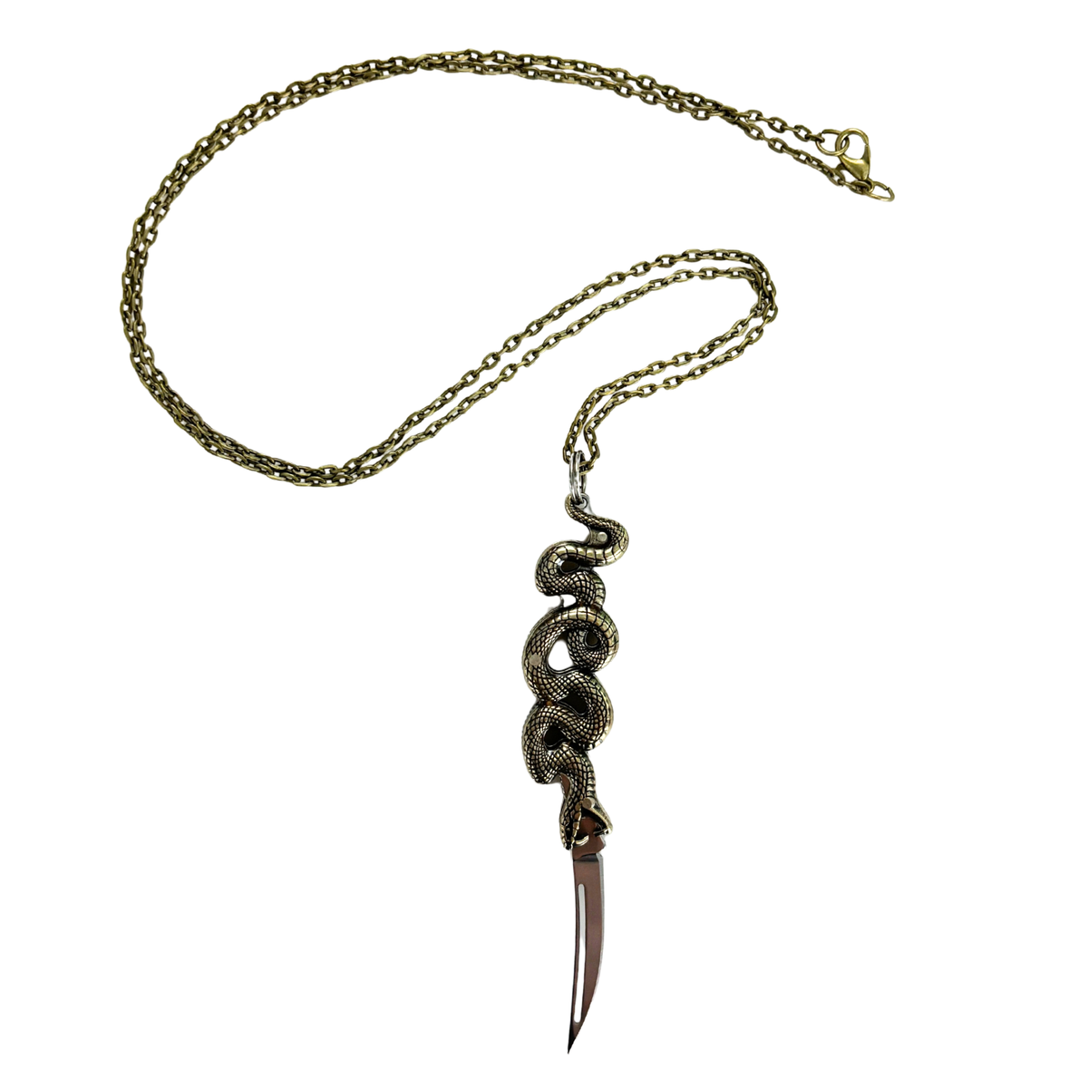 Snake Knife Necklace in Bronze | Folding Knife Pendant | GetBullish