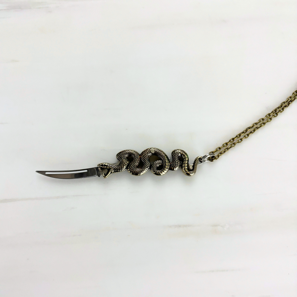 Snake Knife Necklace in Bronze | Folding Knife Pendant | GetBullish