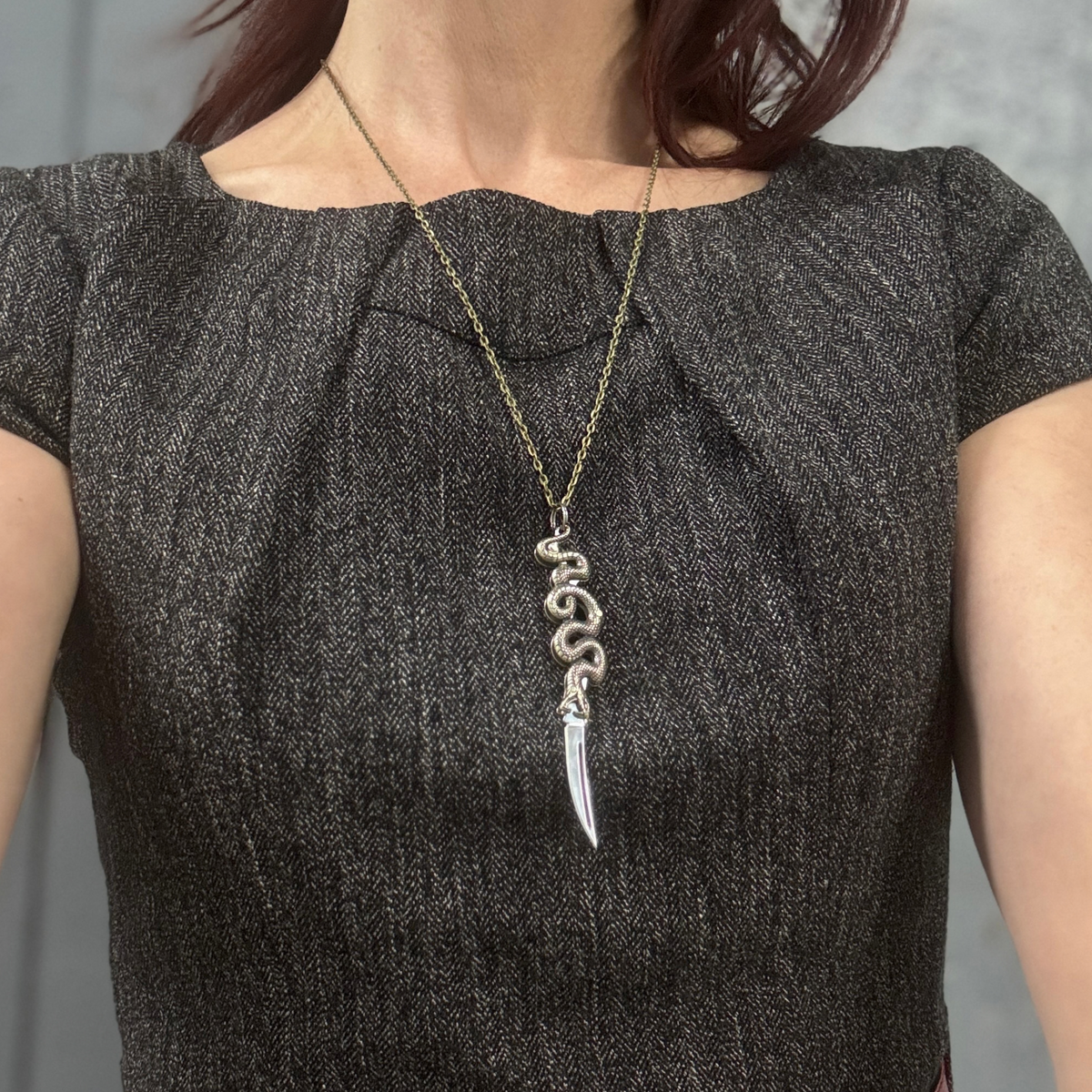 Snake Knife Necklace in Bronze | Folding Knife Pendant | GetBullish