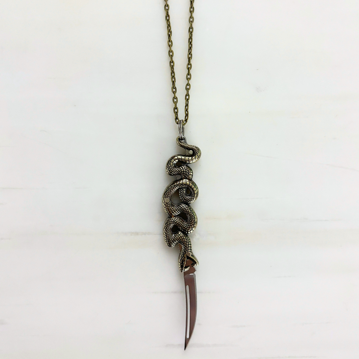 Snake Knife Necklace in Bronze | Folding Knife Pendant | GetBullish
