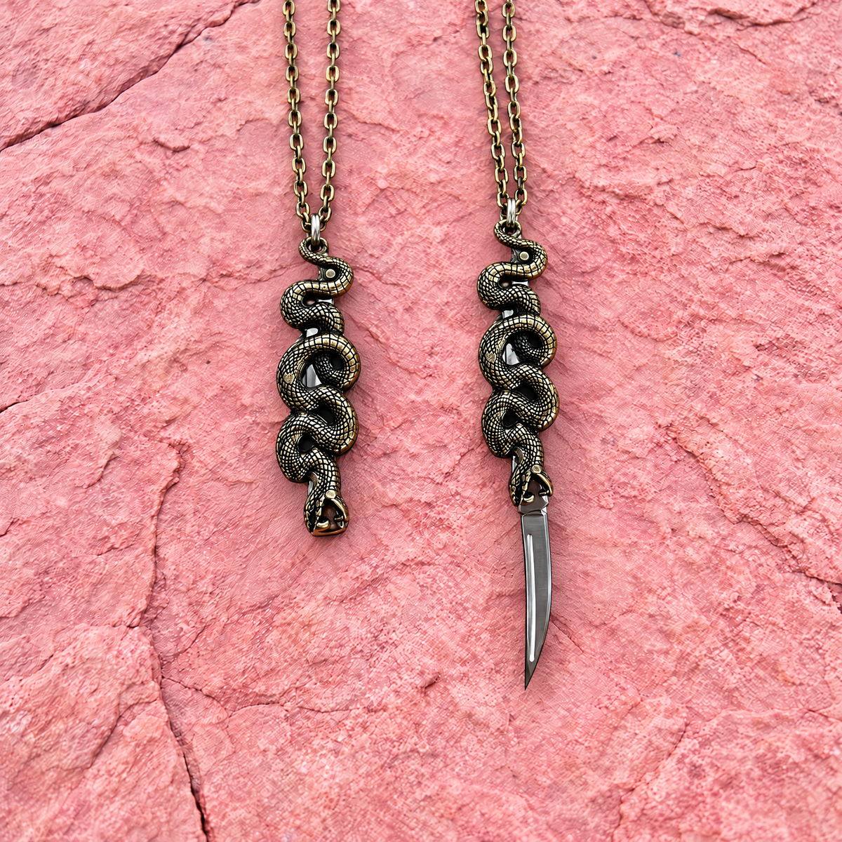 Snake Knife Necklace in Bronze | Folding Knife Pendant | GetBullish