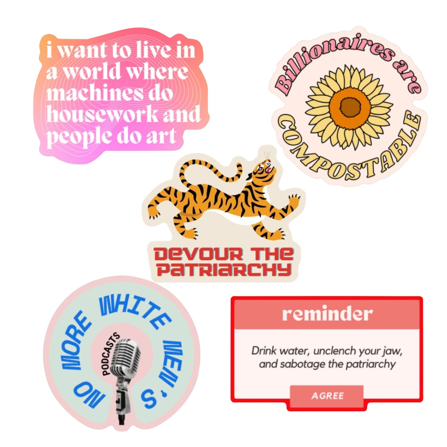 Snarky Feminist Vinyl Stickers | Weatherproof Water Bottle Decals | 5 Pack