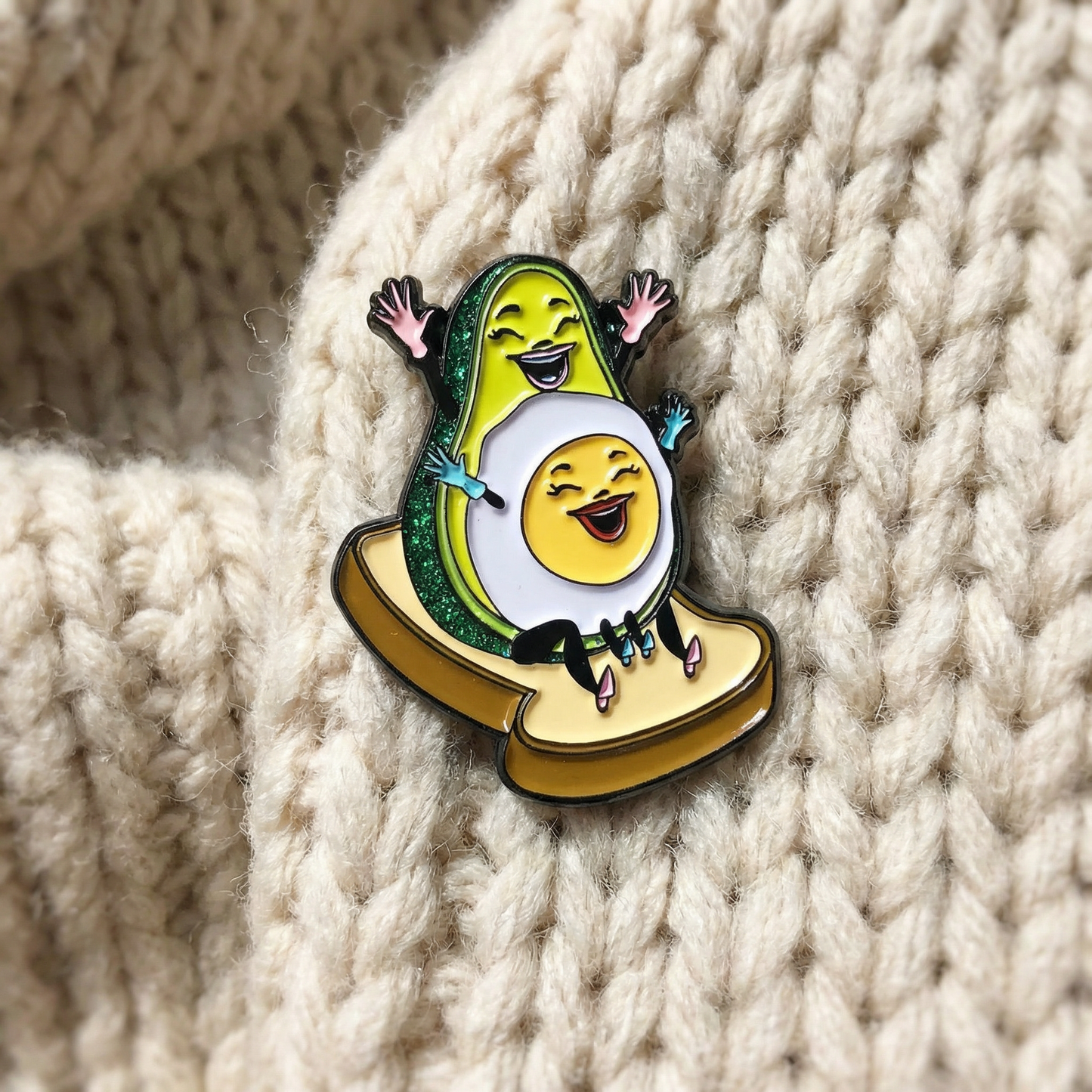 So Happy Together Avocado & Egg Soft Enamel Pin | Cute Glitter Food Pin on Toast Lapel Pin