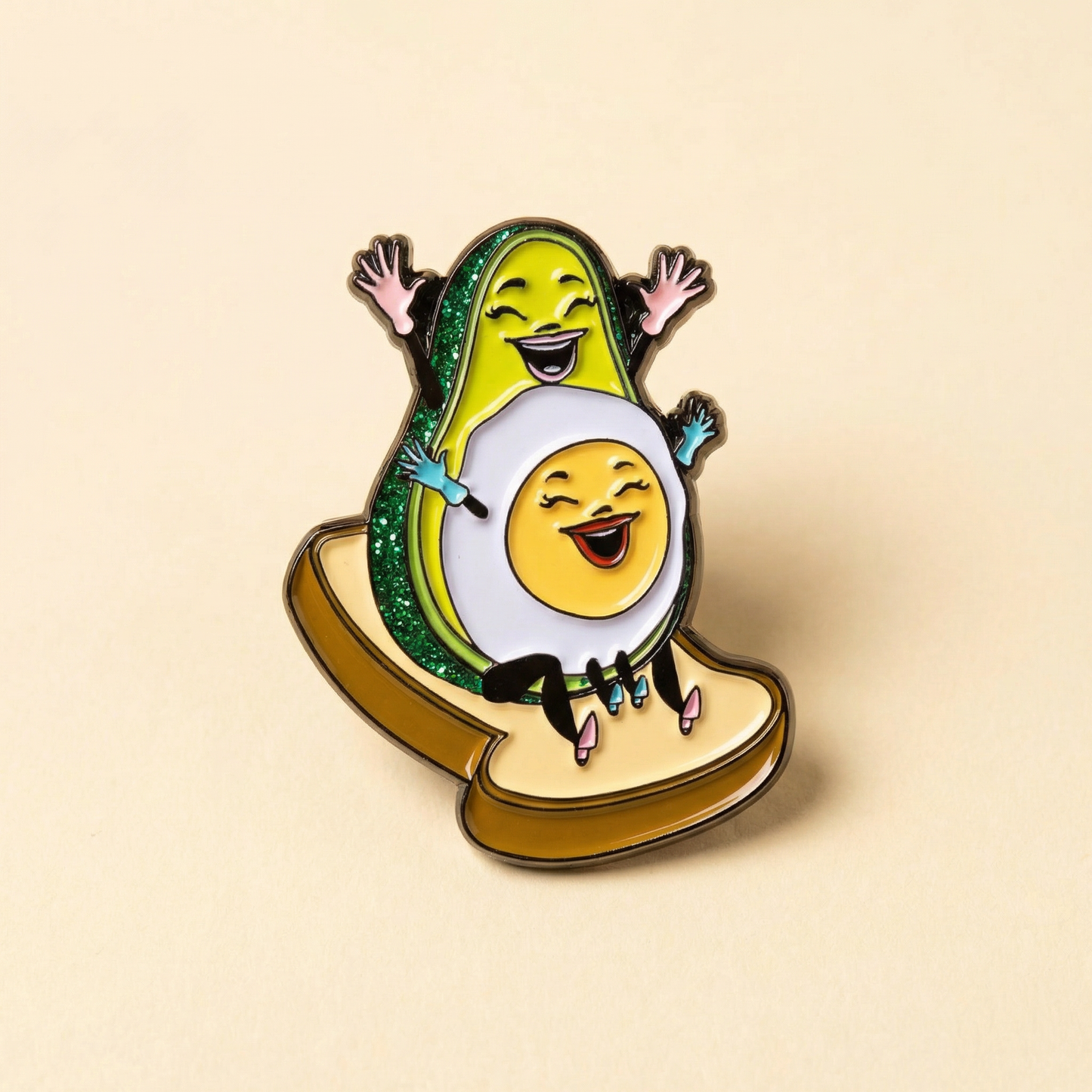 So Happy Together Avocado & Egg Soft Enamel Pin | Cute Glitter Food Pin on Toast Lapel Pin