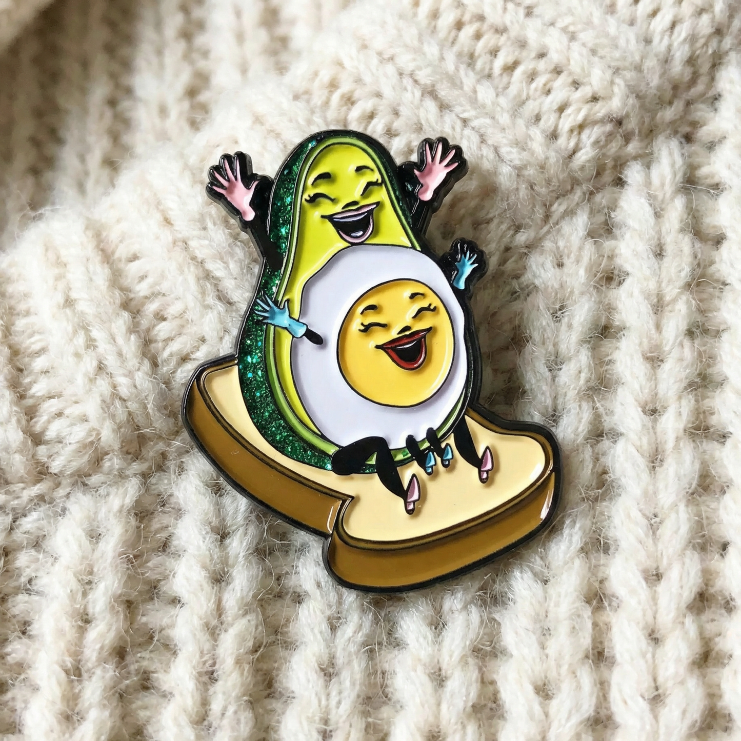 So Happy Together Avocado & Egg Soft Enamel Pin | Cute Glitter Food Pin on Toast Lapel Pin