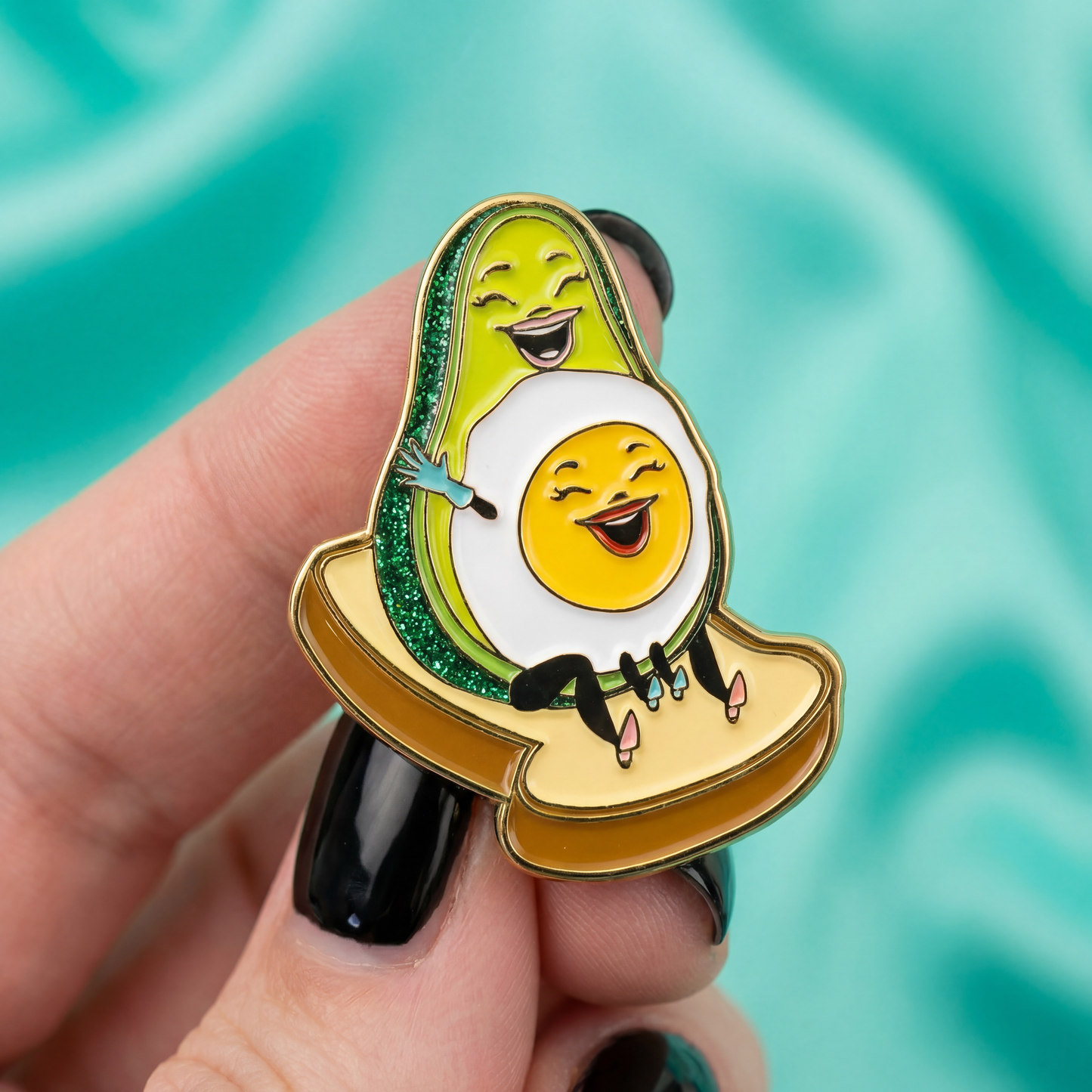 So Happy Together Avocado & Egg Soft Enamel Pin | Cute Glitter Food Pin on Toast Lapel Pin