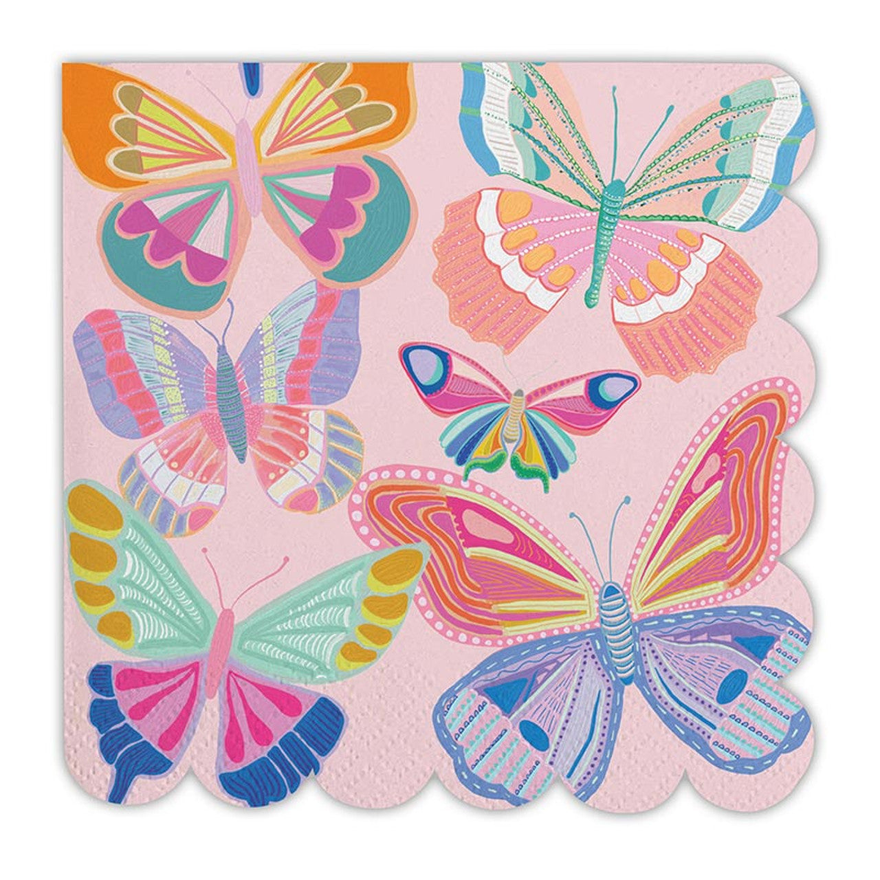 Social Butterflies Scallop Beverage Napkins | Party Cocktail Paper Napkin | 5"