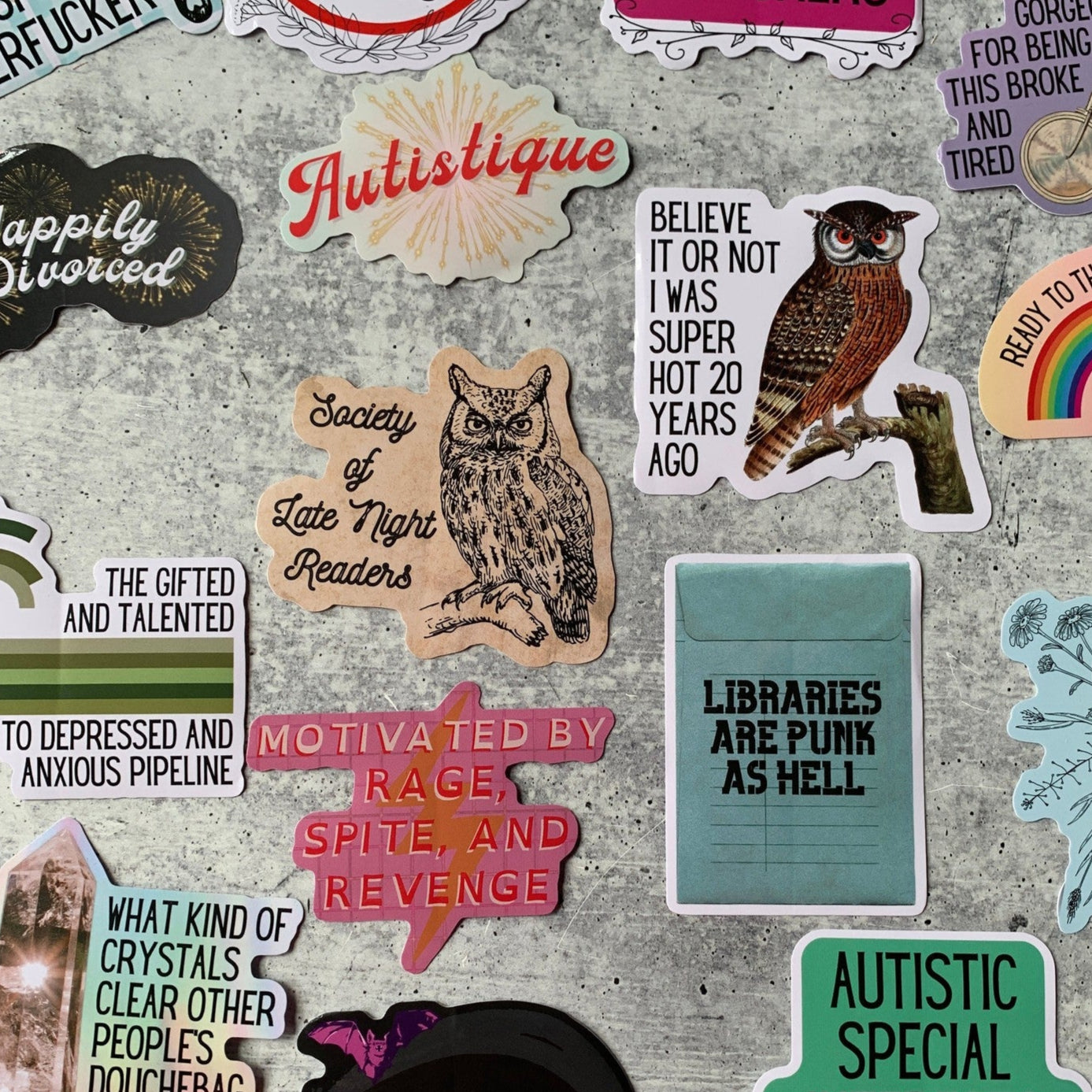 Society Of Late Night Readers Die Cut Owl Vinyl Sticker