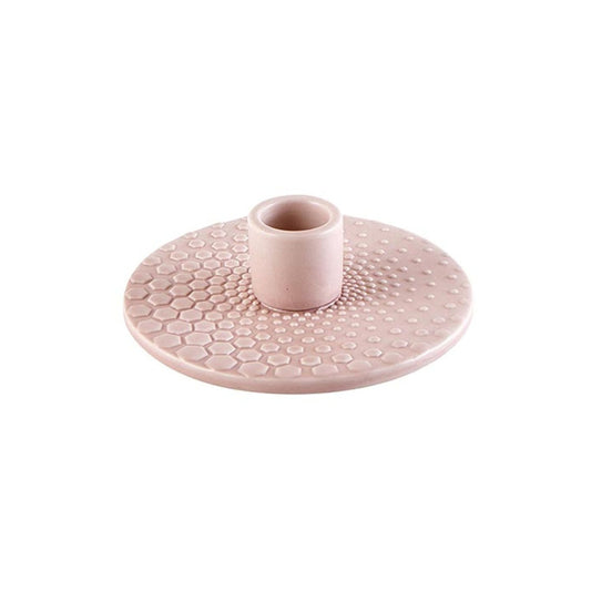 Soft Pink Ceramic Candleholder | Textured Abstract Taper Candle Holder | 4.5" x 1.5"