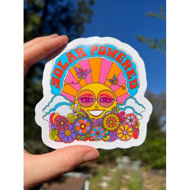 Solar Powered Feel Good Sunshine 60s Retro Vinyl Sticker | 3"