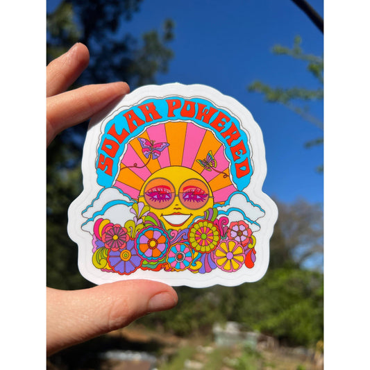 Solar Powered Feel Good Sunshine 60s Retro Vinyl Sticker | 3"