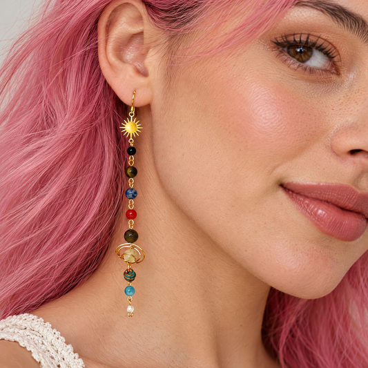 Solar System Shoulder Duster Earrings | 5.2" Long-Paper & Quartz-The Bullish Store