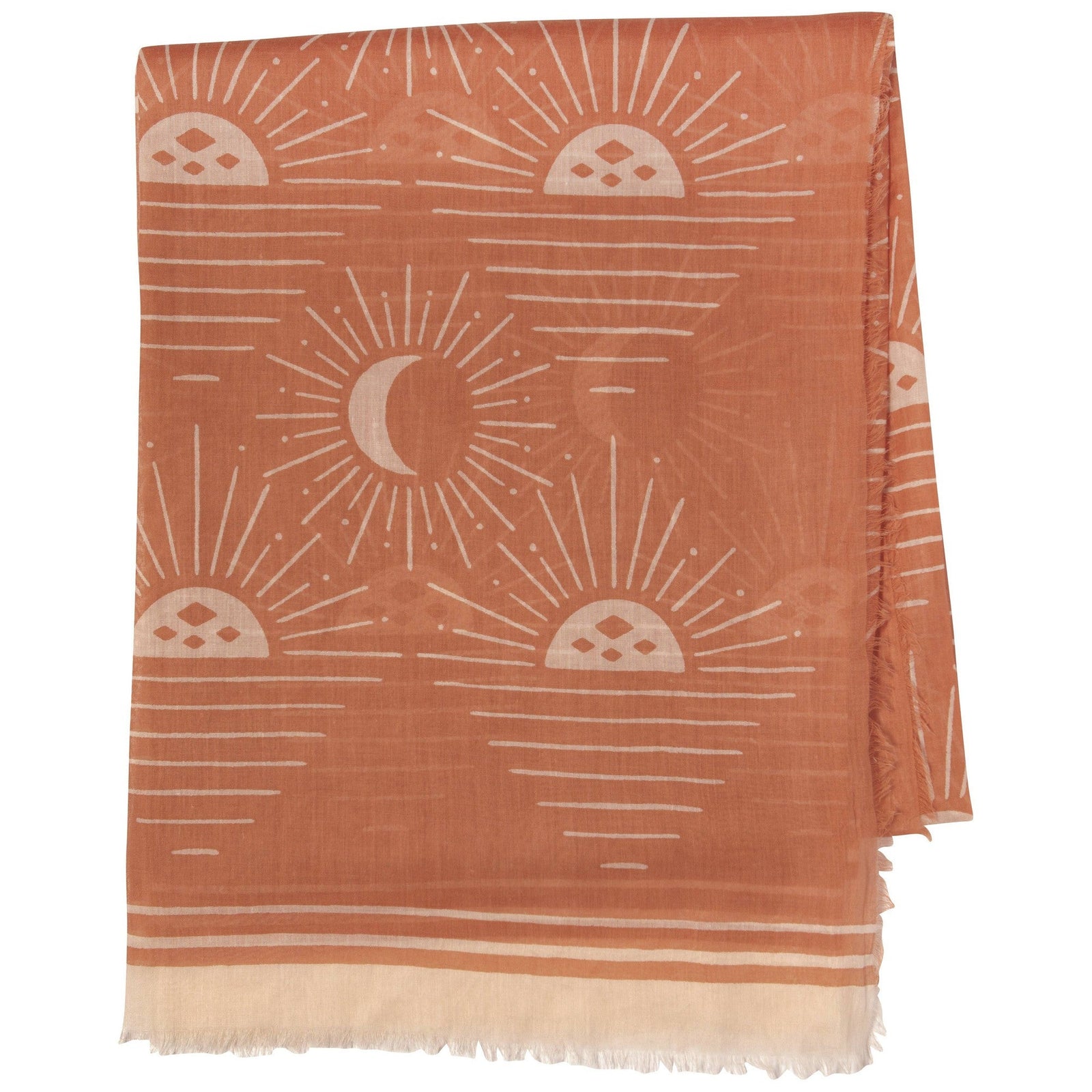 Soleil Printed Cotton Long Designer Scarf in Light Brown | Wrap Shawl Scarves | 40” x 72”
