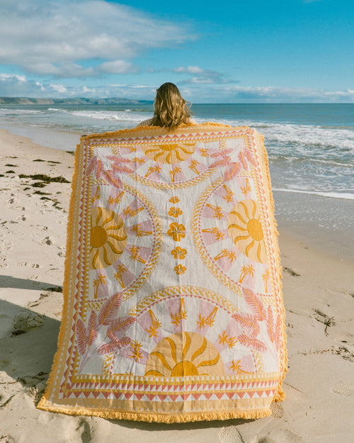 Soli Throw Blanket or Beach Blanket | Extra Large 63" x 79" Woven Snuggle Blanket, Picnic Mat