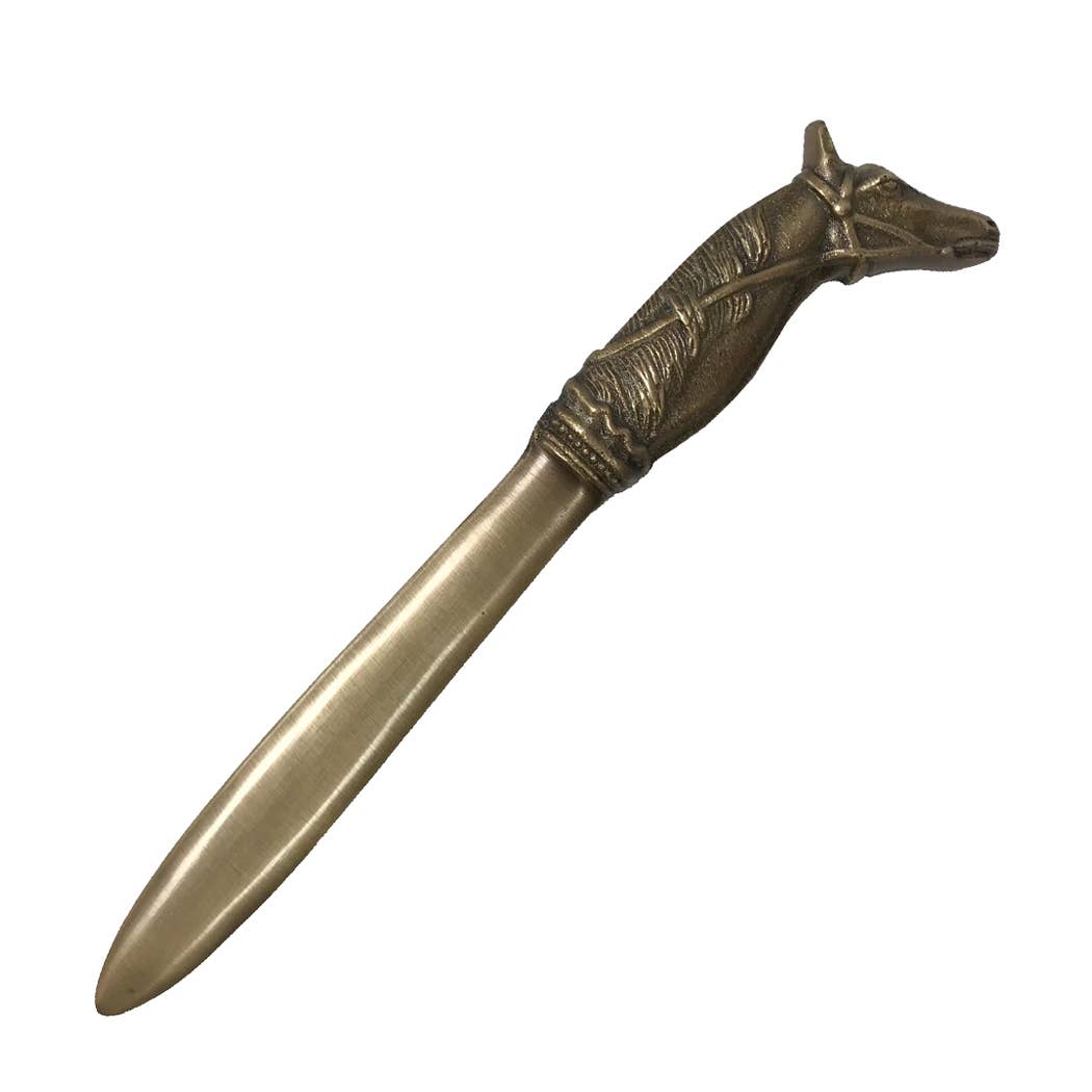 Solid Brass Antiqued Horsehead Letter Opener Men's Gift | 9" Knife Mail Envelope Opener Staple Remover