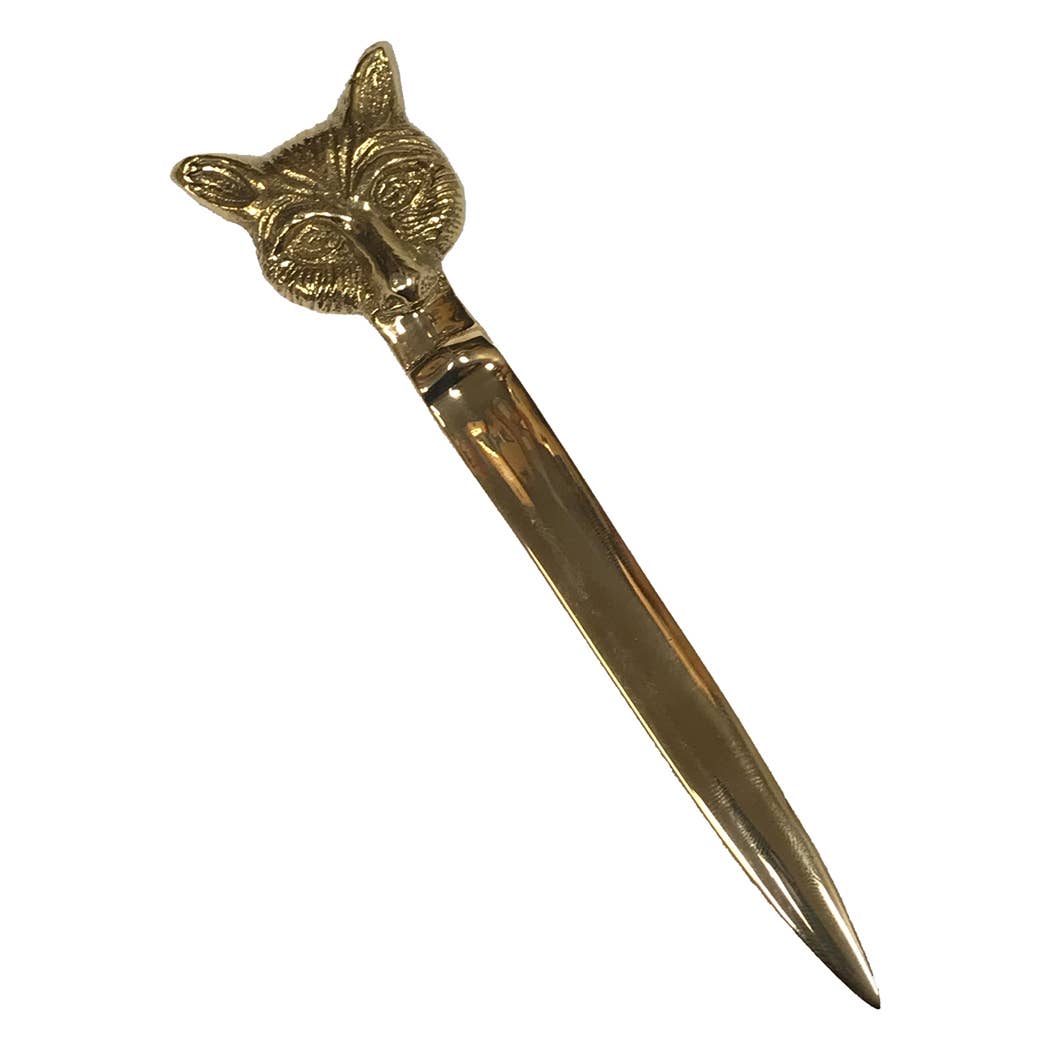 Solid Brass Fox Head Letter Opener Men's Gift | 6-1/4" Vintage Knife Mail Envelope Opener Staple Remover