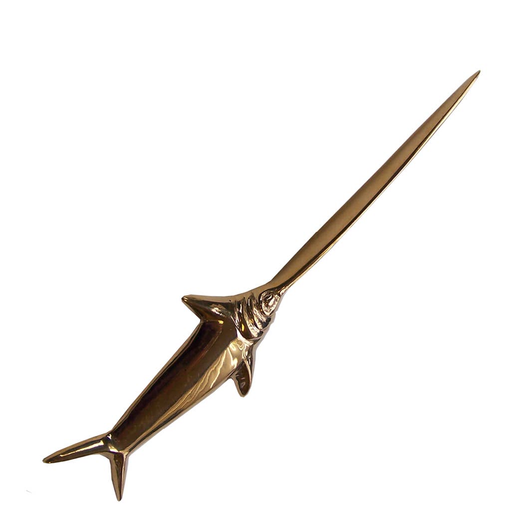 Solid Brass Swordfish Letter Opener Men's Gift | 7-3/4" Knife Mail Envelope Opener Staple Remover