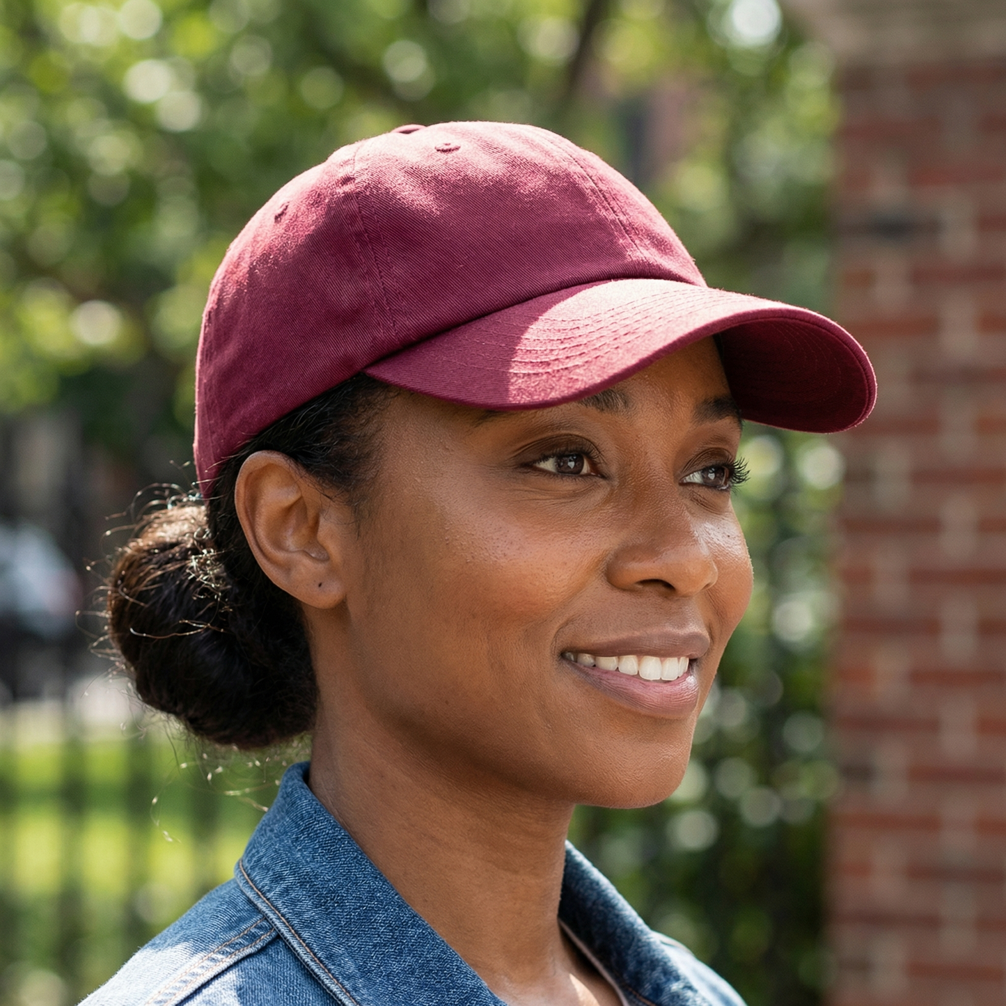 Solid Cotton Baseball Cap with Satin Lining in Vintage Blue or Burgundy