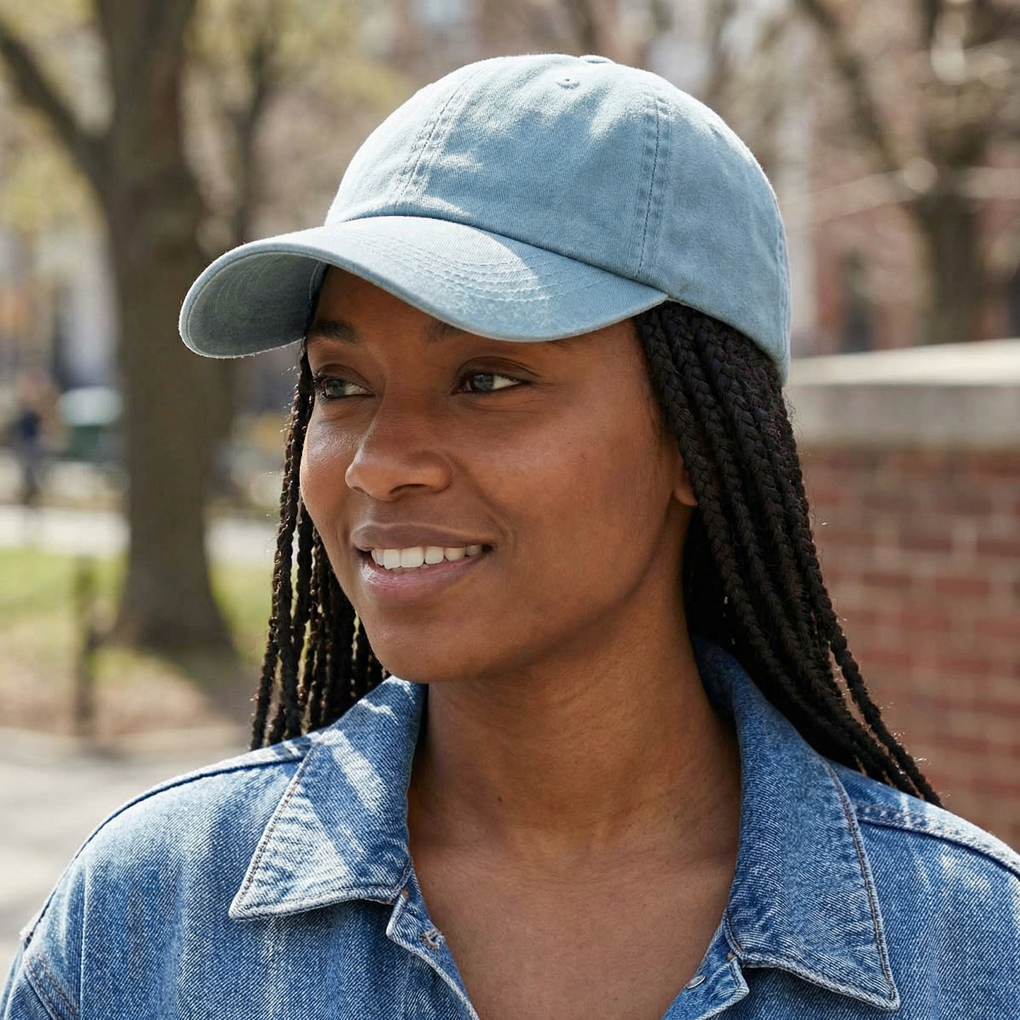 Solid Cotton Baseball Cap with Satin Lining in Vintage Blue or Burgundy