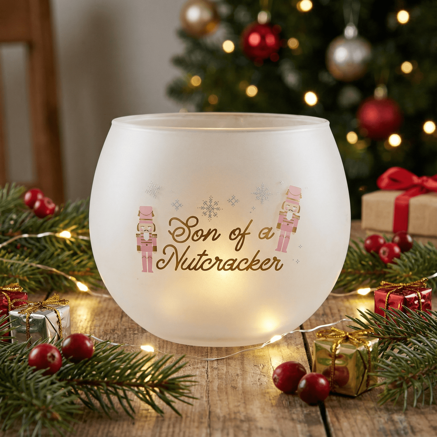 Son of a Nutcracker Roly Poly Glass | Festive Holiday Drinkware | 13oz