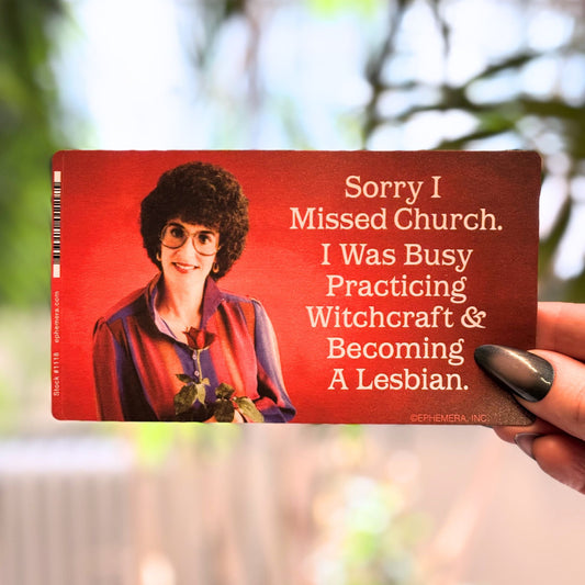 Sorry I Missed Church. I Was Busy Practicing Vinyl Sticker | Rectangular Large Size Decal | 6" x 3.4"