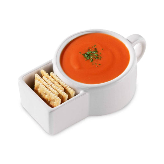 Soup & Cracker Mug | Ceramic Soup Bowl with Cracker Holder