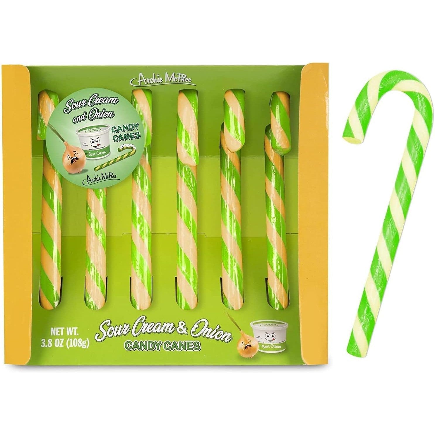 Sour Cream and Onion Candy Canes | Gift Box of 6 Funny Candy Canes