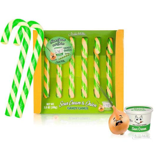 Sour Cream and Onion Candy Canes | Gift Box of 6 Funny Candy Canes