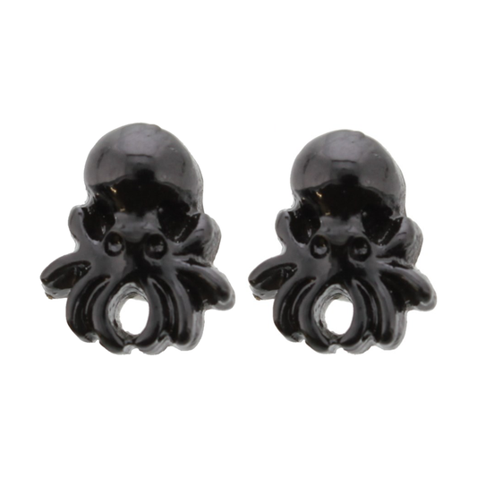 Black octopus-shaped earrings on a white background