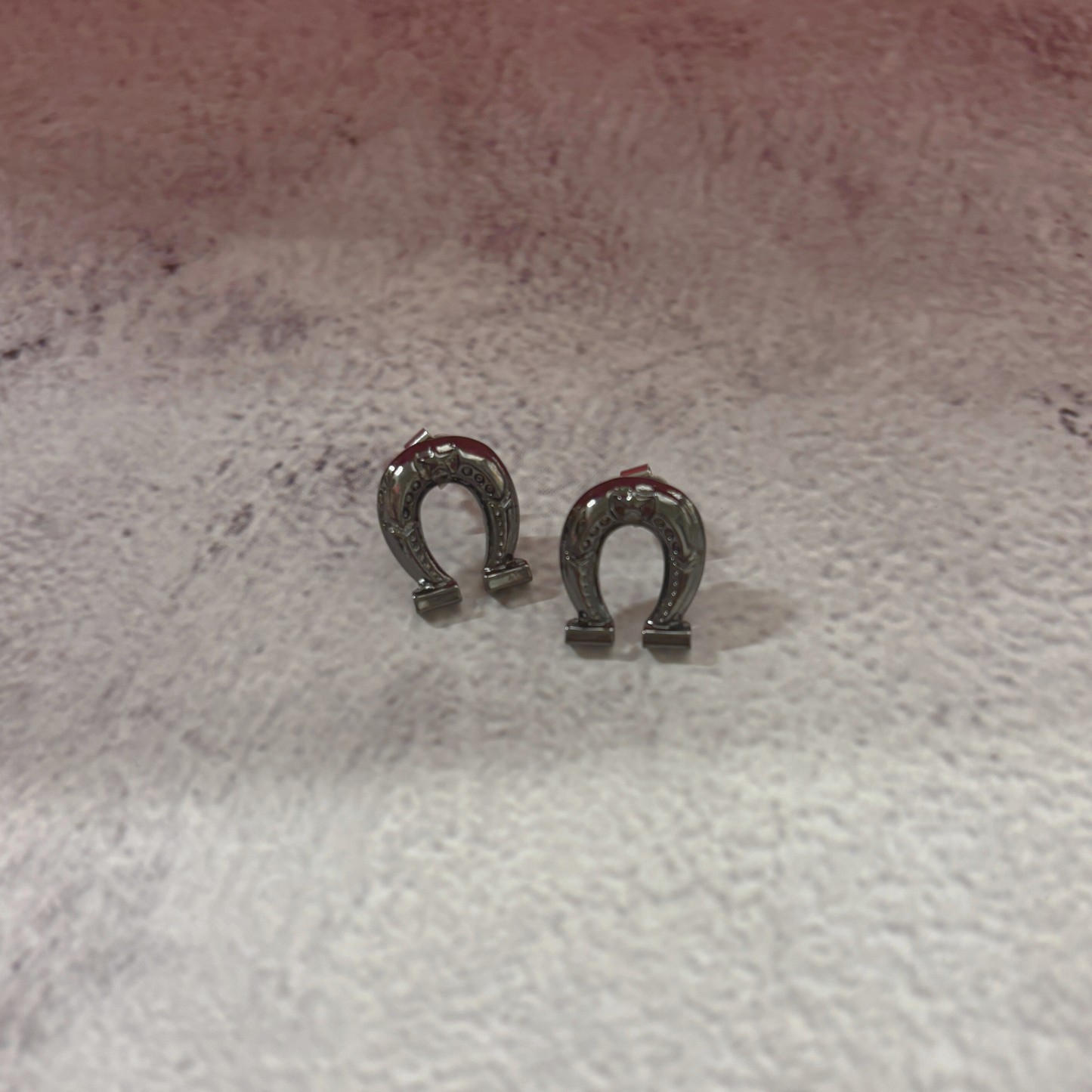 Sourpuss Earrings | Horseshoe Studs Black Gunmetal | Rockabilly Lucky Charm Jewelry