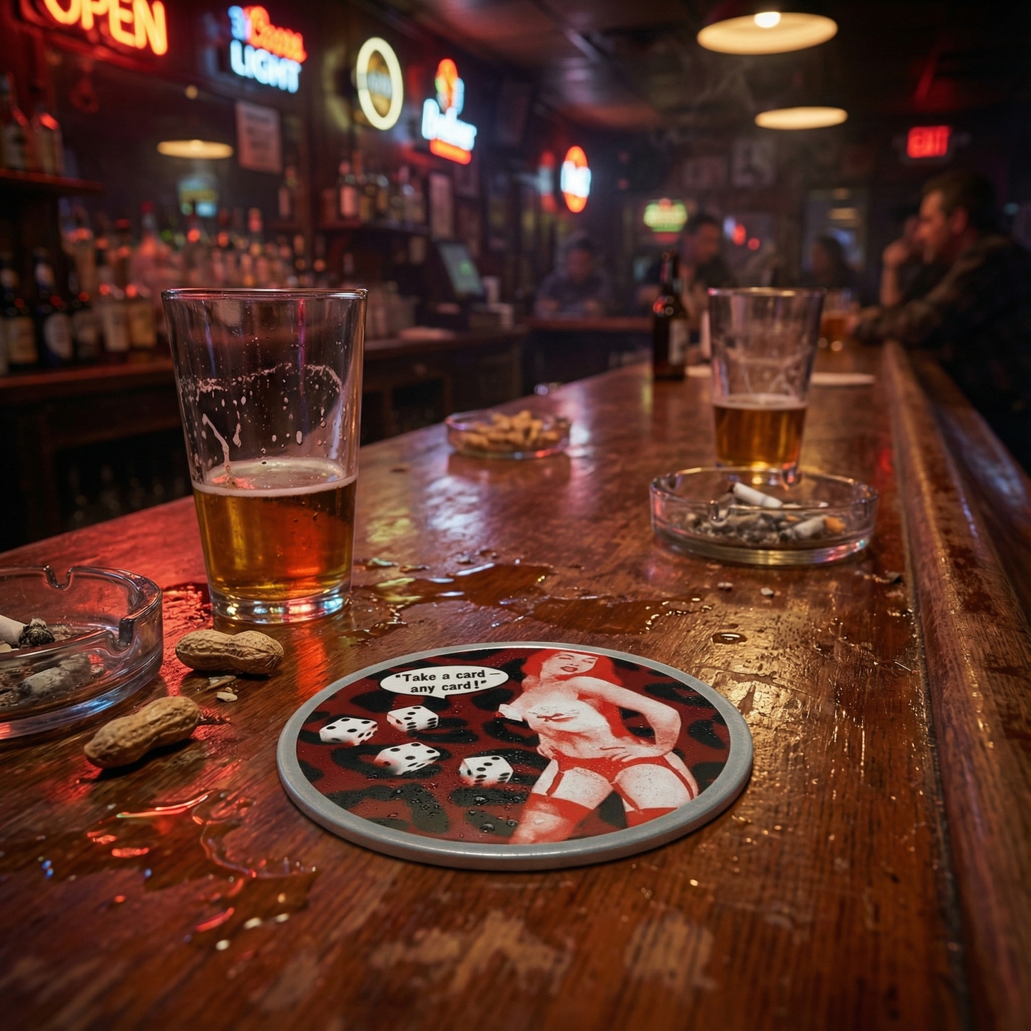 Sourpuss Nudie Coasters | Rockabilly Pin-Up Girls Set of Four | Metal & Cork Retro Drinkware with Storage Tin