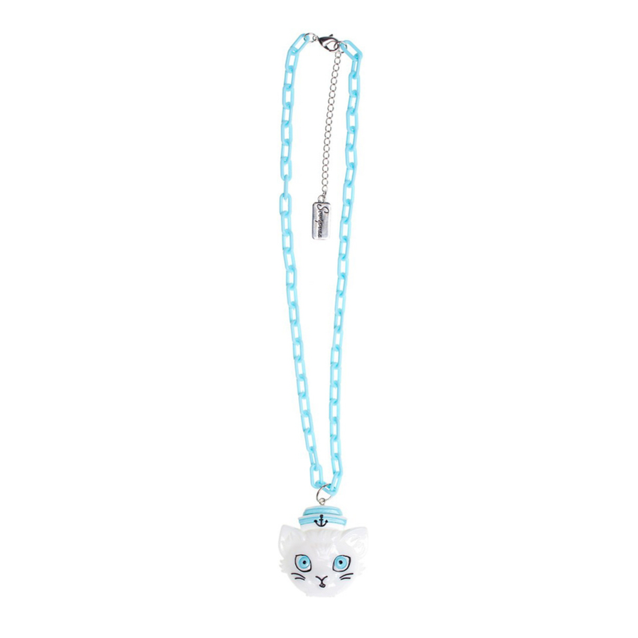 Necklace with a cat-shaped pendant on a white background