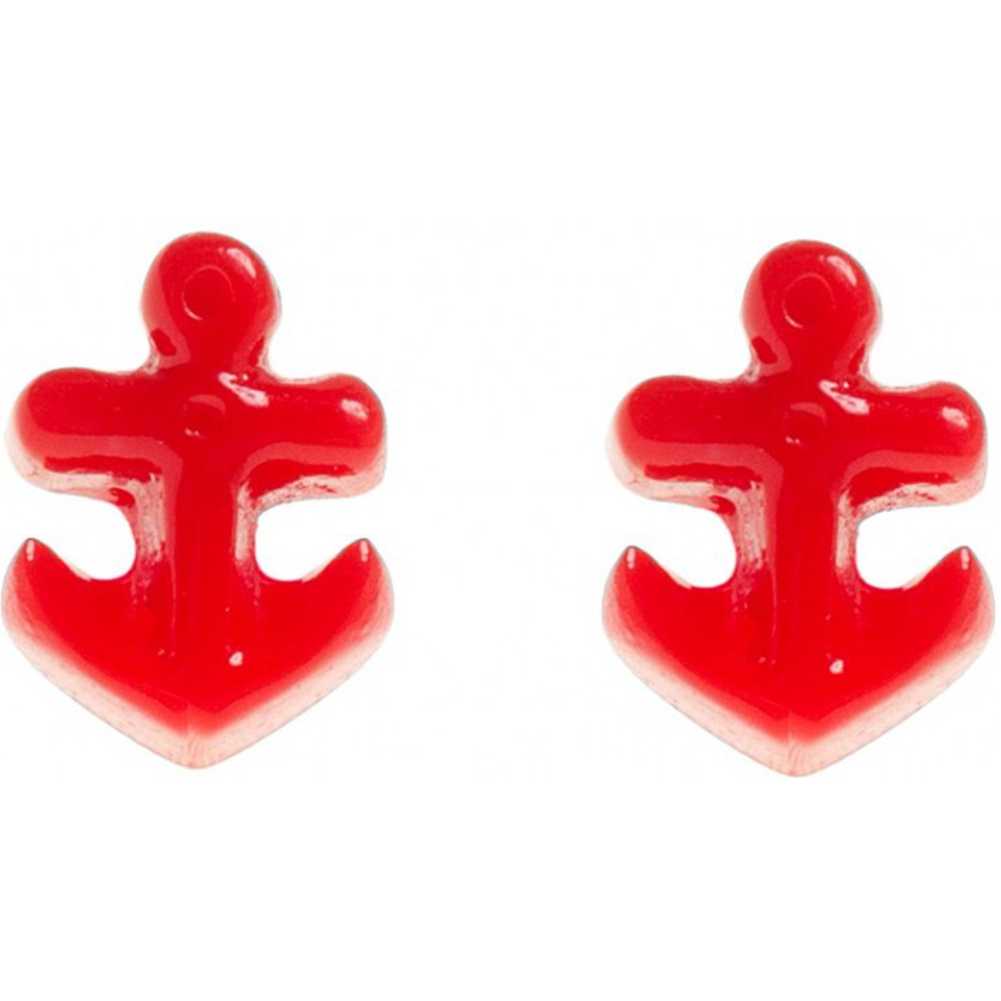 Red anchor-shaped earrings on a white background