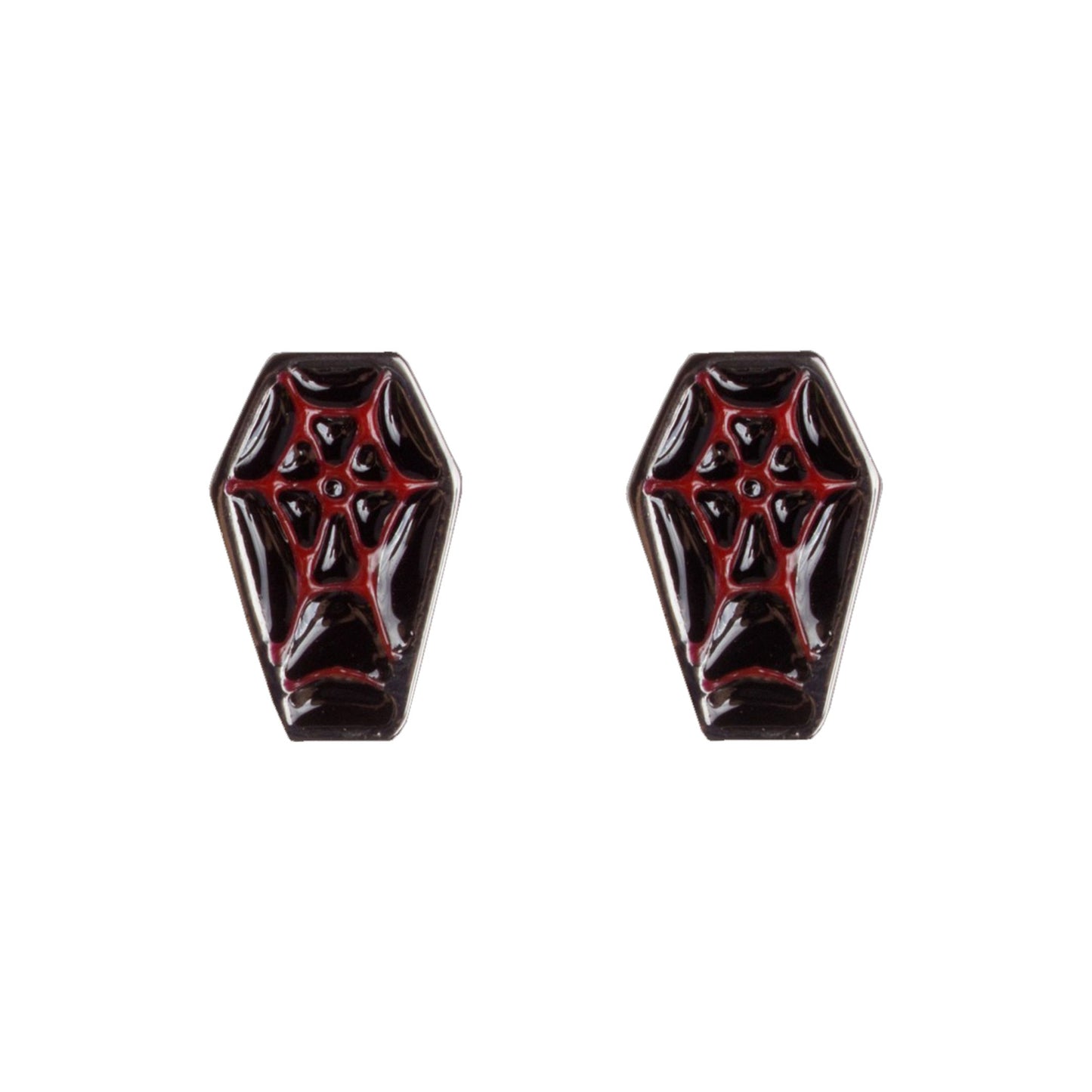 Sourpuss Red & Black Coffin Earrings | Gothic Studs Alternative Jewelry | Spooky Fashion Accessories