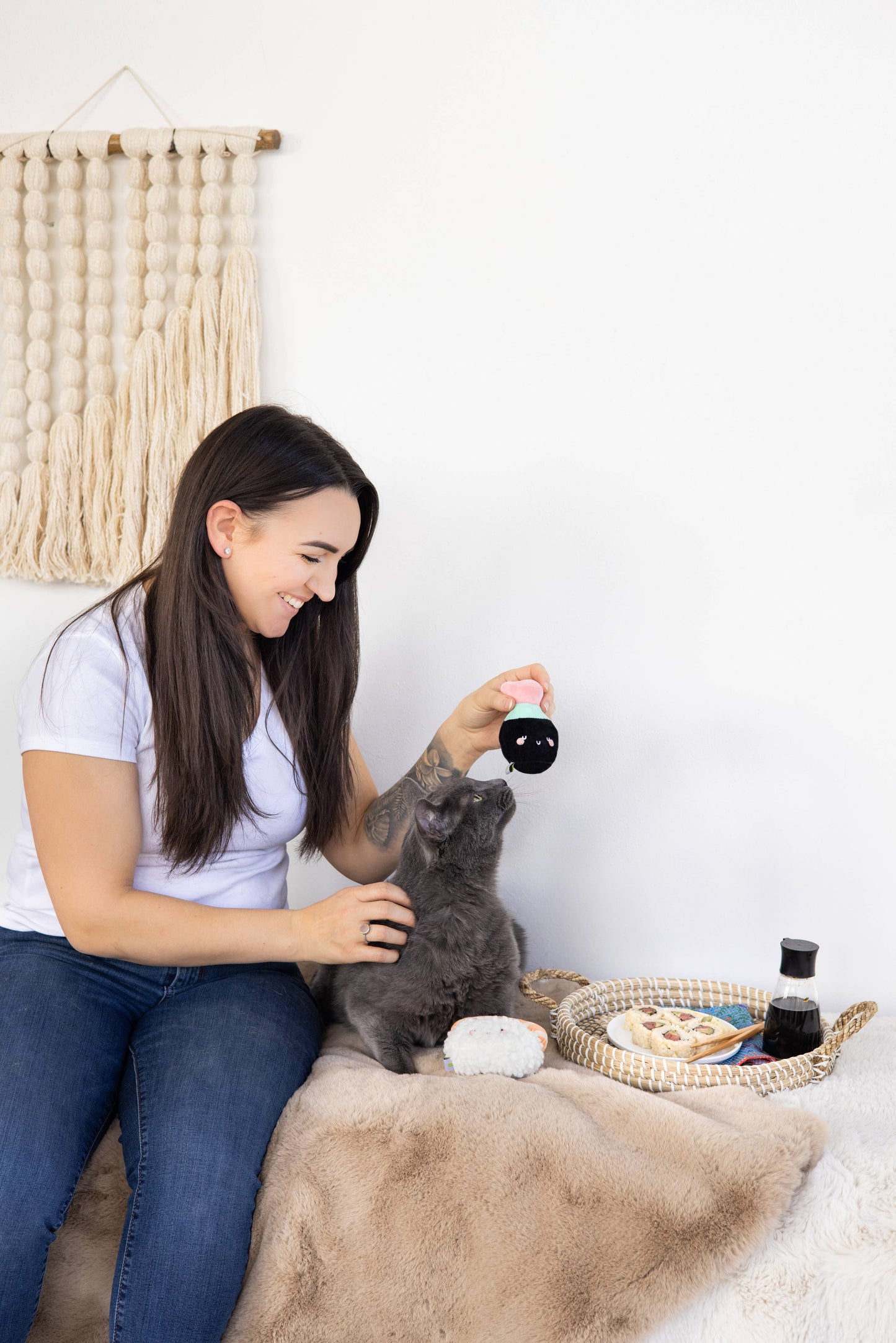 Soy Sauce and Sushi Cat Toy Set | Plush Toys for Pet Lovers | Giftable Cat Stocking Stuffer