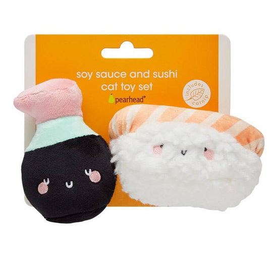 Soy Sauce and Sushi Cat Toy Set | Plush Toys for Pet Lovers | Giftable Cat Stocking Stuffer