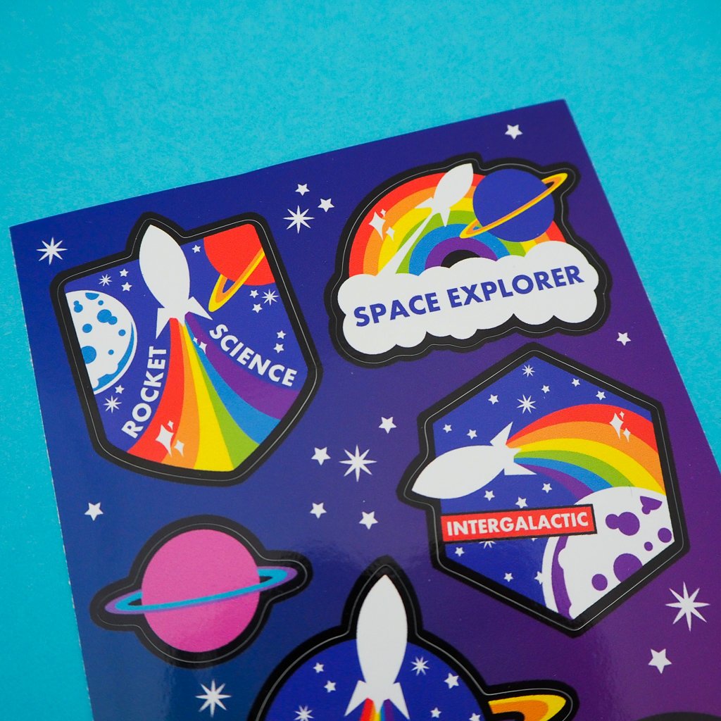 Space Explorer Rainbow Rocket Intergalactic Sticker Sheet