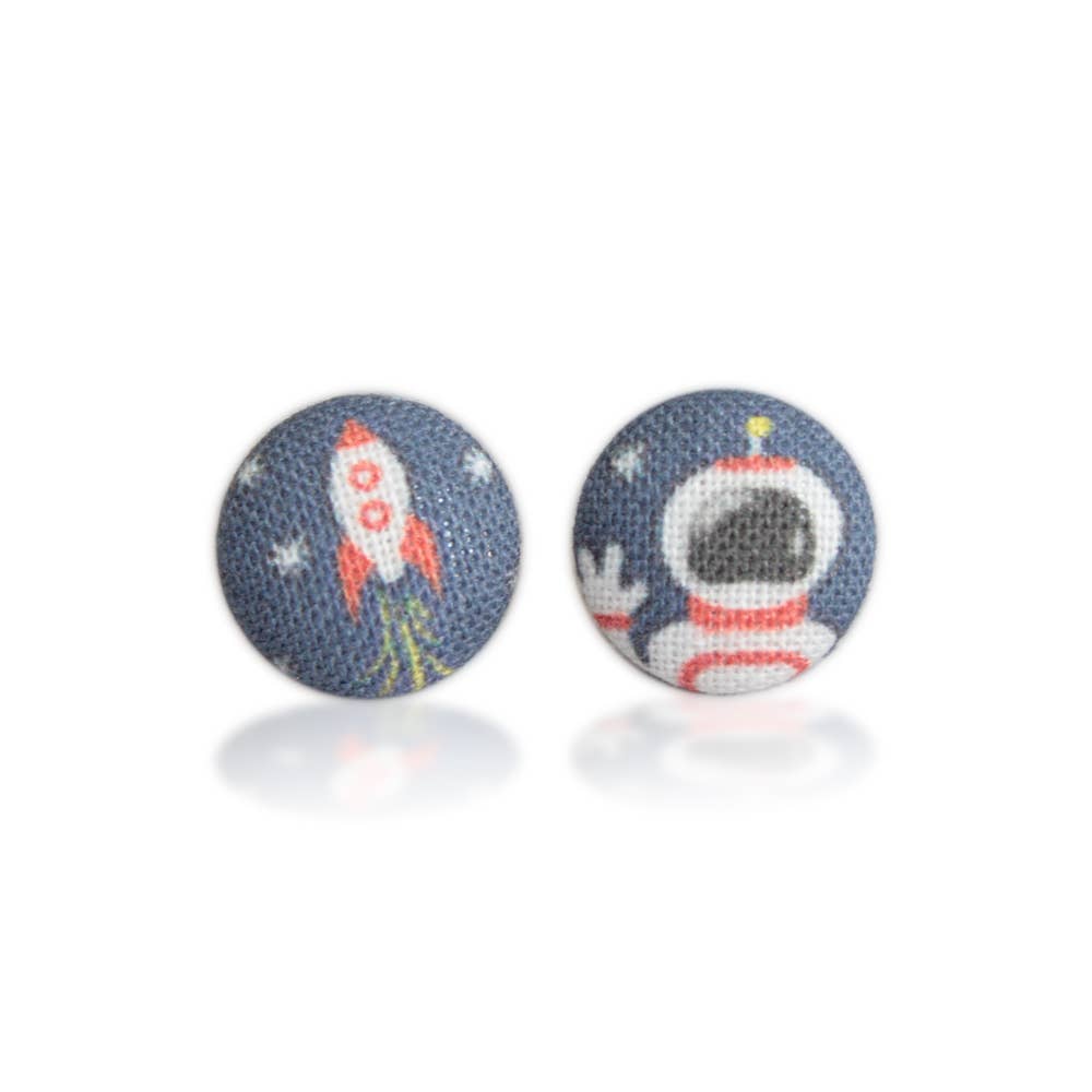 Space Man Fabric Button Earrings | Handmade in the US