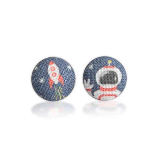 Space Man Fabric Button Earrings | Handmade in the US
