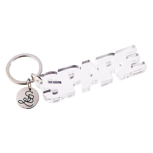 Spare Acrylic Keychain | Clear Word Shaped Key Holder | 3.5"L x 1"H