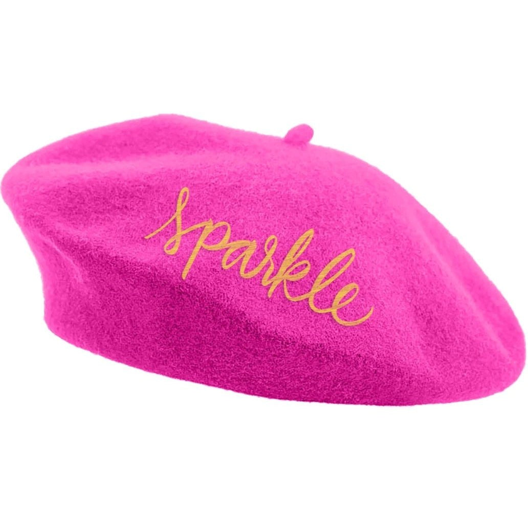 Sparkle Embroidered Beret in Pink